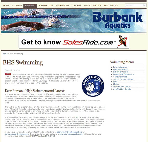 Burbank Aquatics Swimming