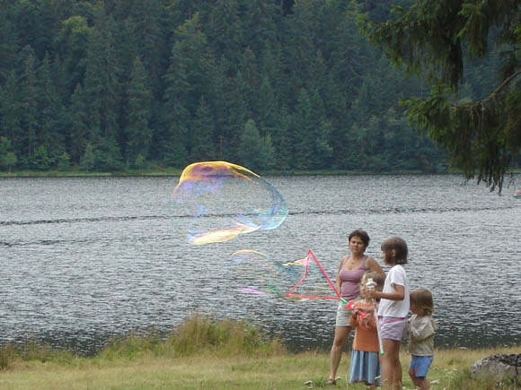 That little girl can make some seriously large bubbles